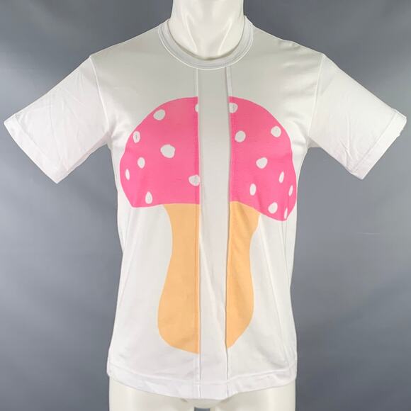 COMME des GARCONS SHIRT Size S White Pink Mushroom Cotton Crew Neck T-shirt
